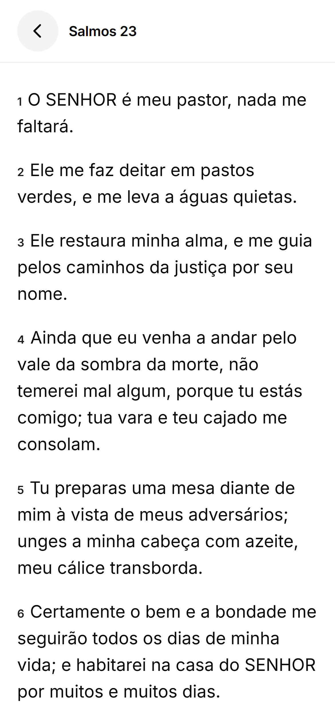 O Salmo 23 aberto no leitor da Bíblia do Devoti.